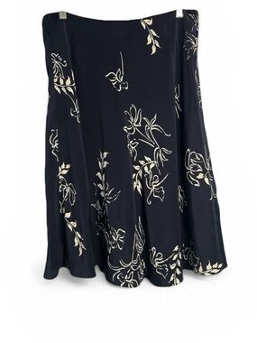 Lauren Ralph Lauren Women Floral Print Lined Silk Skirt Navy Size 1X Pull-on